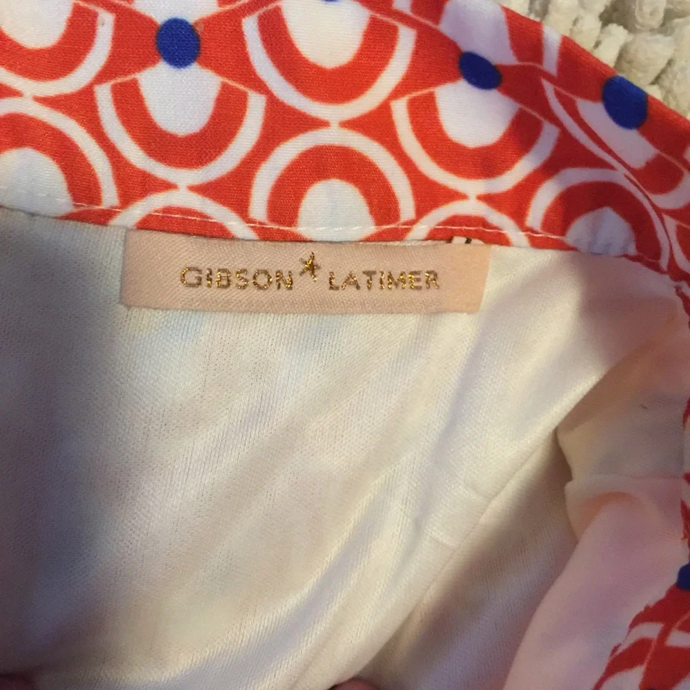Gibson Latimer Women’s A Line Orange Blue & White Pattern Midi Skirt Sz M